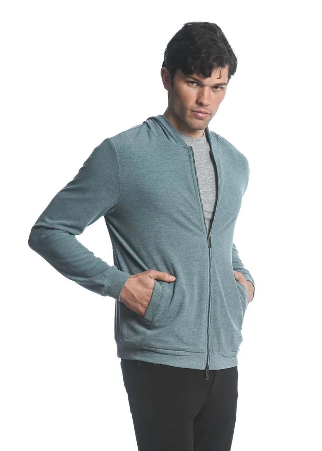 Postmarc Sueded Knit Zip-Up Hoodie - Pool Blue