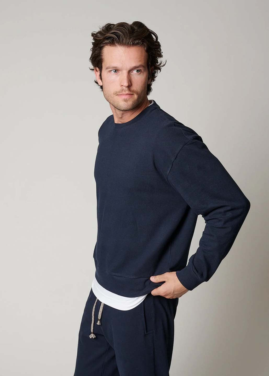 LEISURE LAB Cotton Lounge Crew T-Shirt - Lapis Blue
