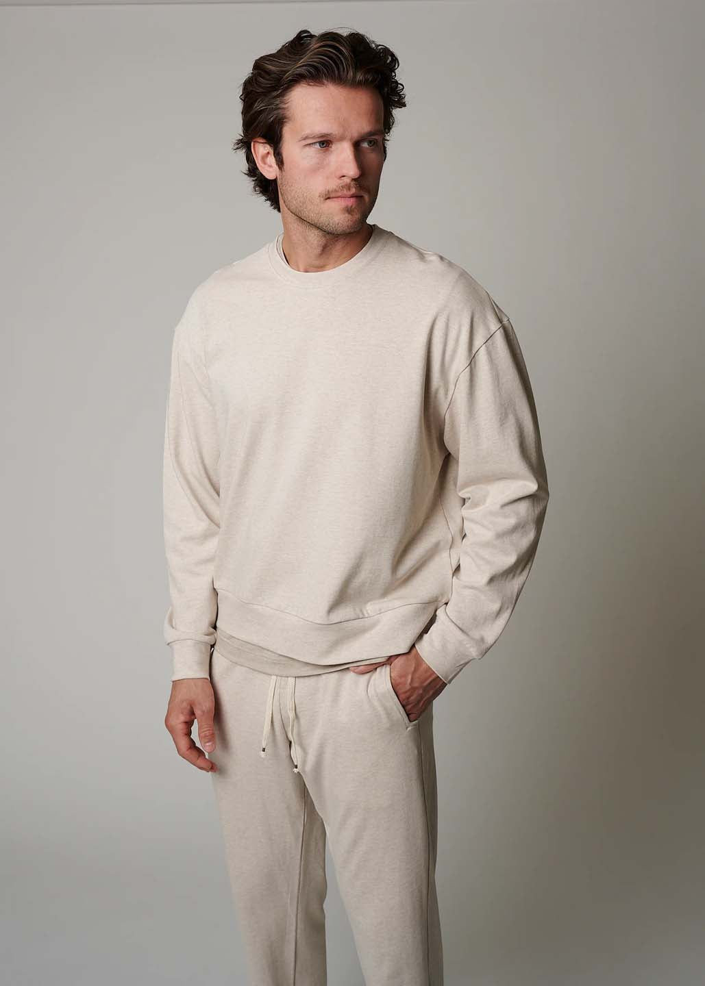 LEISURE LAB Cotton Lounge Crew T-Shirt - Neutral Quartz