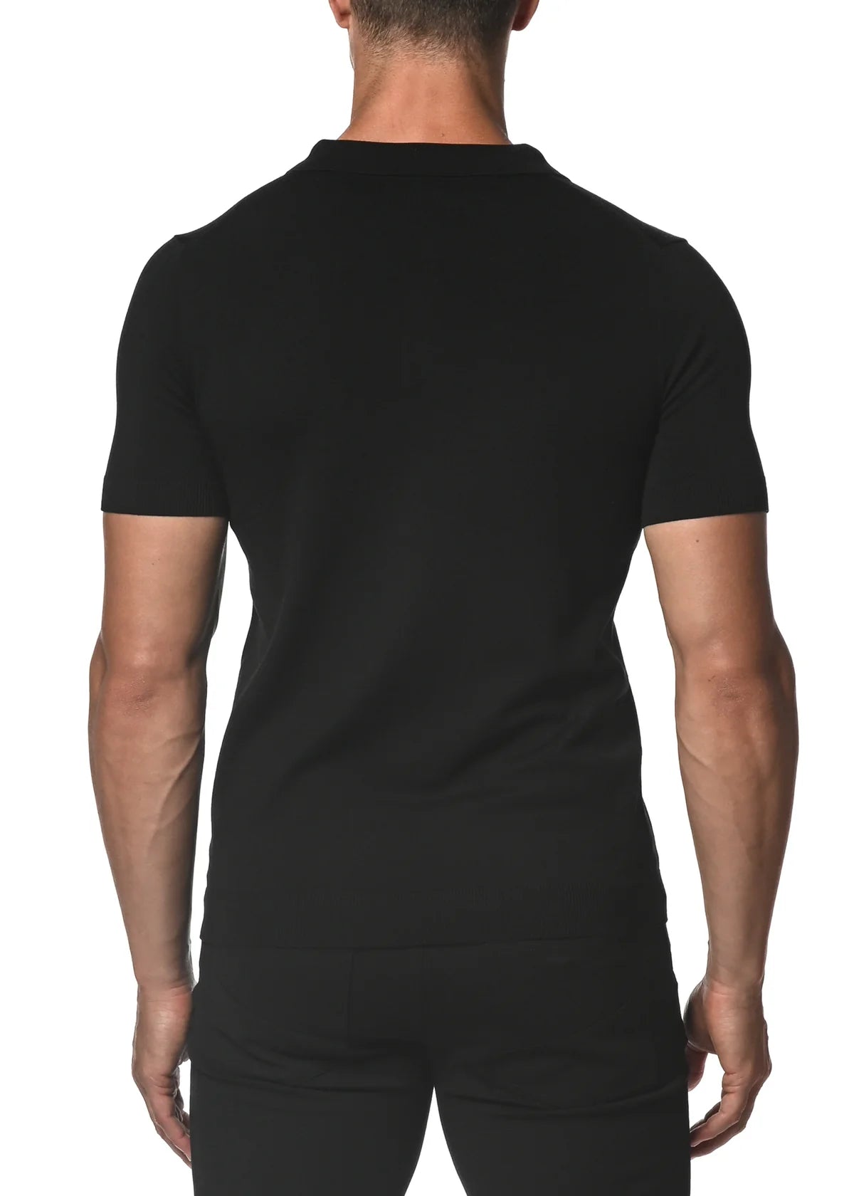 Postmarc Silk/Tencel Textured Knitted 3 Button Polo Shirt - Black
