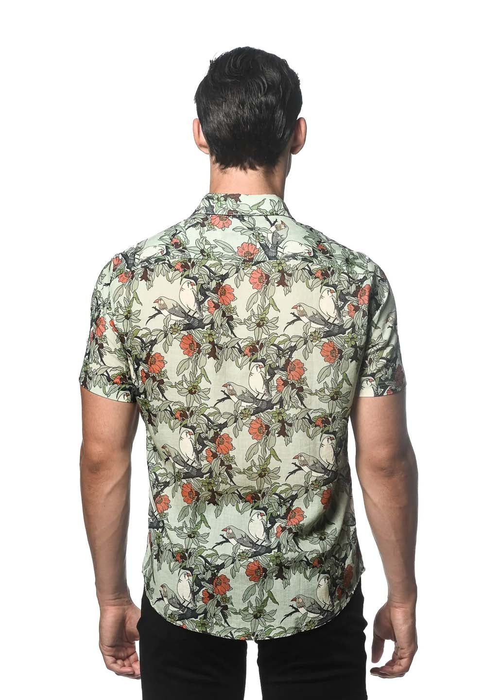 Postmarc Linen Tencel Short-Sleeve Woven Shirt - Jade Floral Print