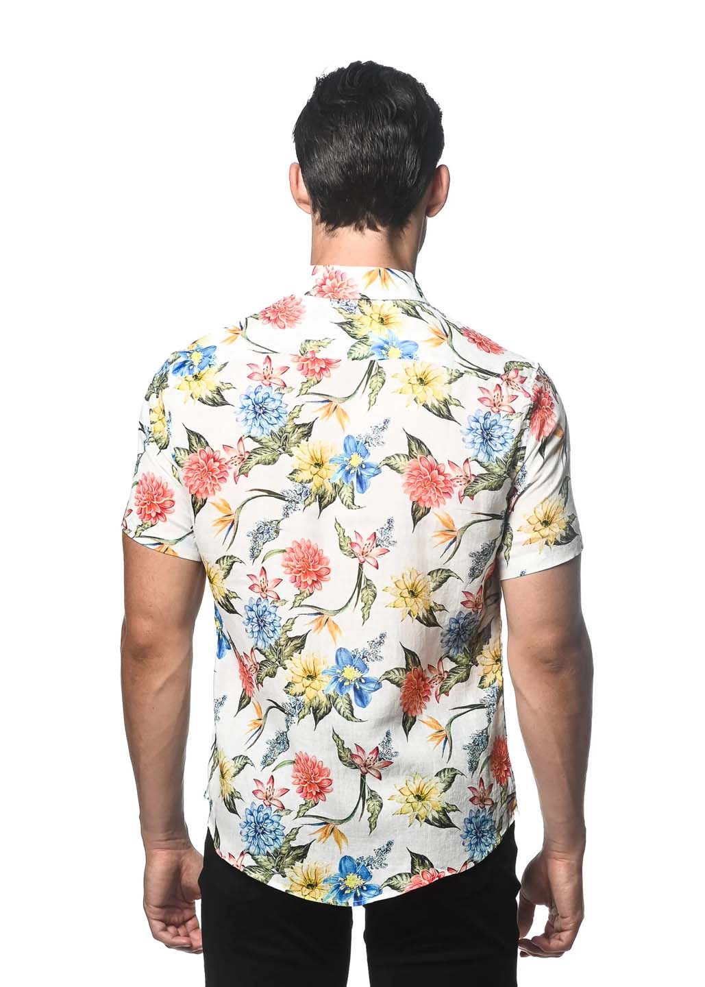 Postmarc Linen Tencel Short-Sleeve Woven Shirt - Cream Floral Print