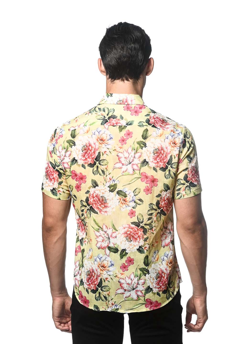 Postmarc Linen Tencel Short-Sleeve Woven Shirt - Soft Yellow Floral Print