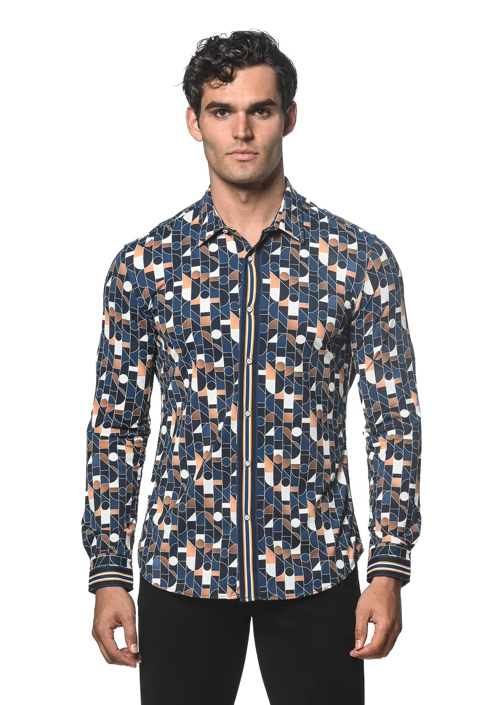Postmarc Performance Long-Sleeve Shirt - Navy Swirls Print