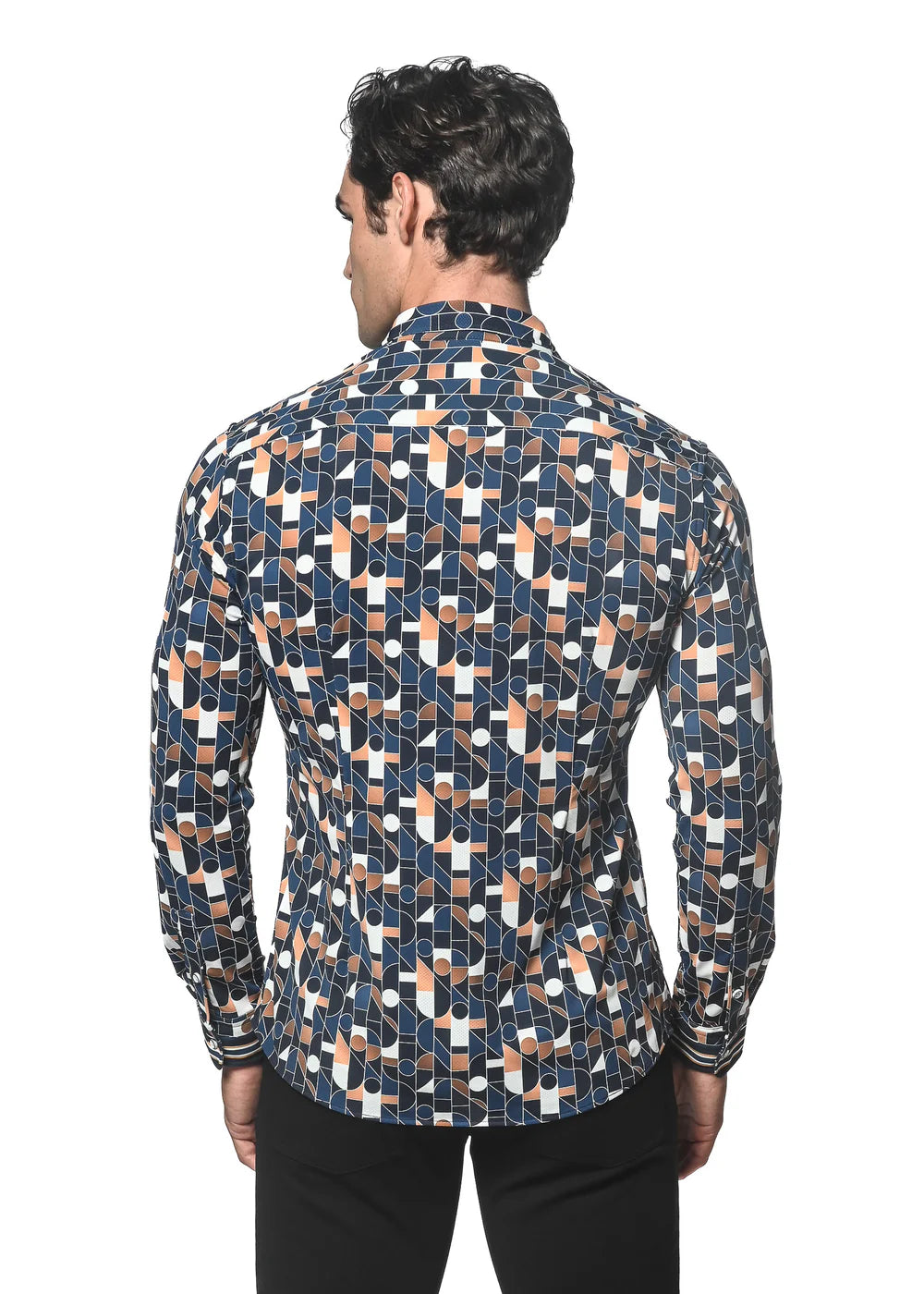 Postmarc Performance Long-Sleeve Shirt - Navy Swirls Print