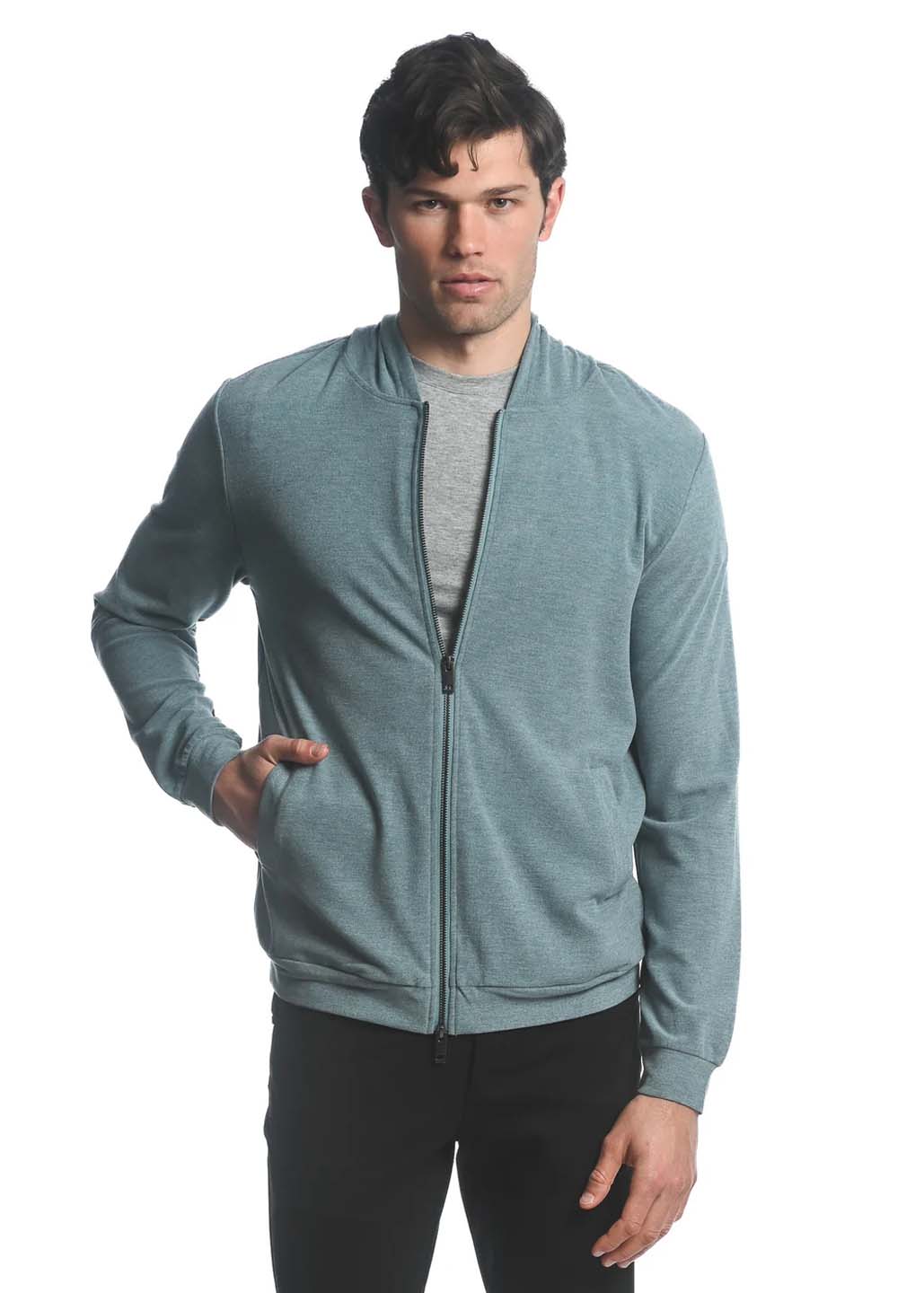 Postmarc Sueded Knit Zip-Up Hoodie - Pool Blue