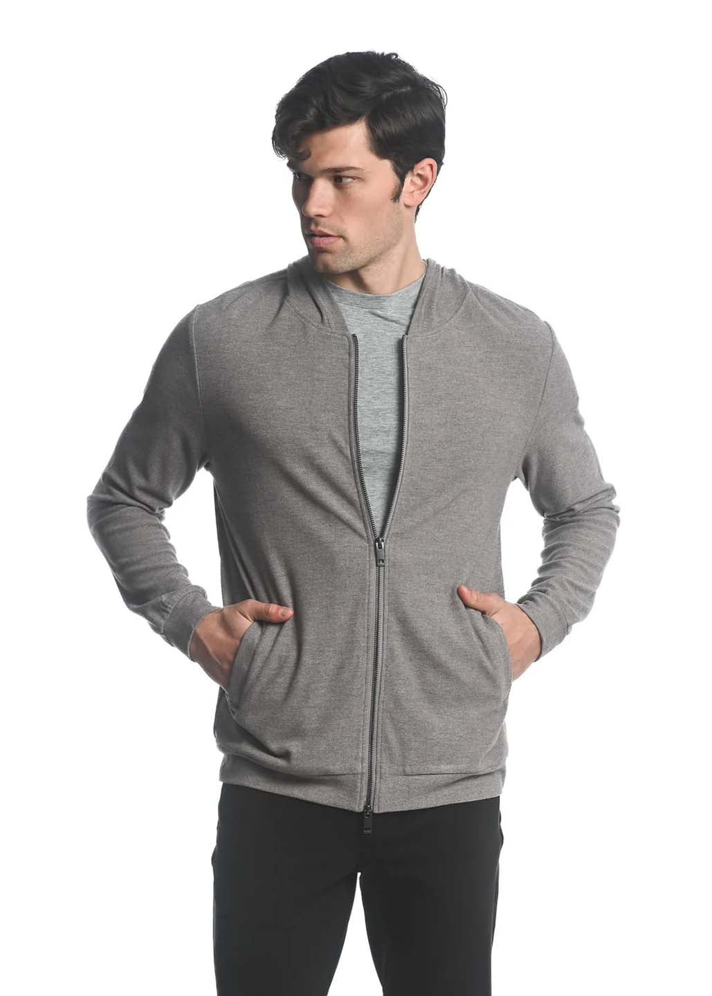 Postmarc Sueded Knit Zip-Up Hoodie - Fawn Grey