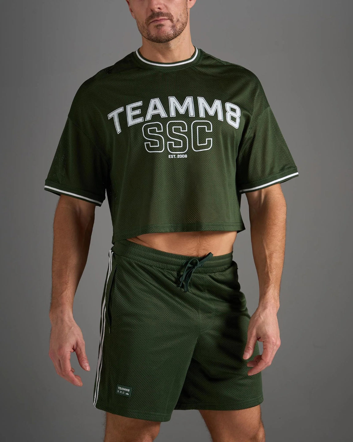 Teamm8 Fraternity Mesh Crop Muscle Tee - Dark Green