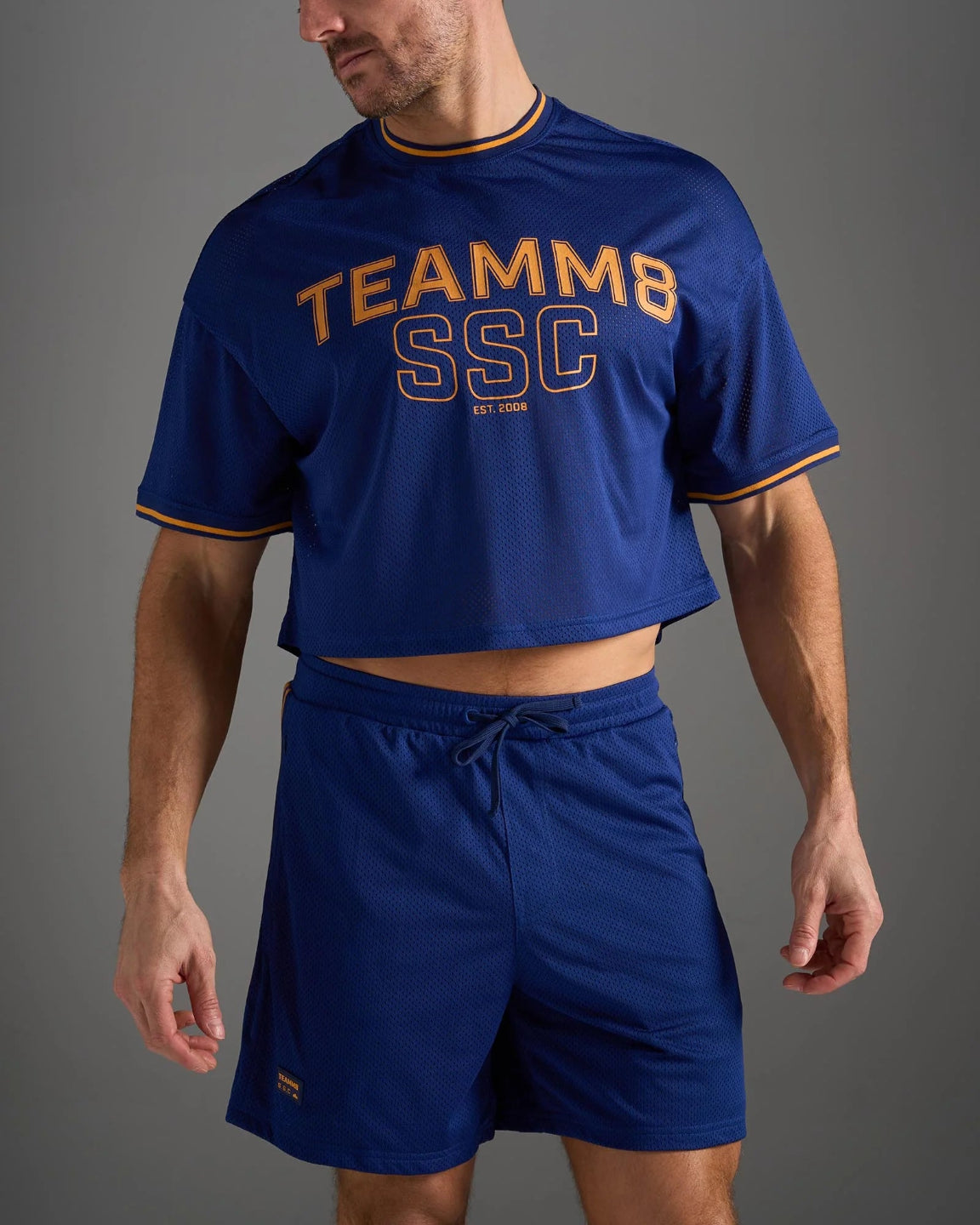 Teamm8 Fraternity Mesh Crop Muscle Tee - Navy Blue