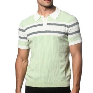 Postmarc Color Block Stripe Silk Tencel Knit Polo - Cool Mint