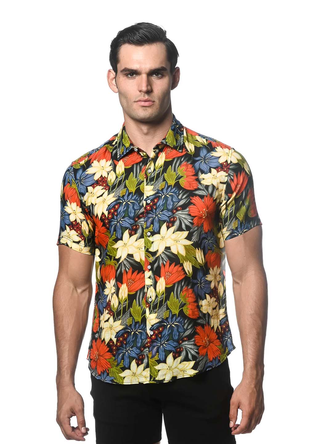Postmarc Linen Tencel Short-Sleeve Woven Shirt - Midnight Floral Print