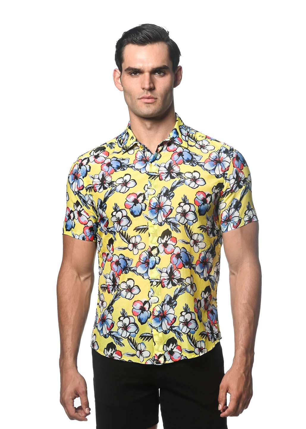 Postmarc Cotton Silk Short Sleeve Woven Shirt - Vivid Yellow Floral Print