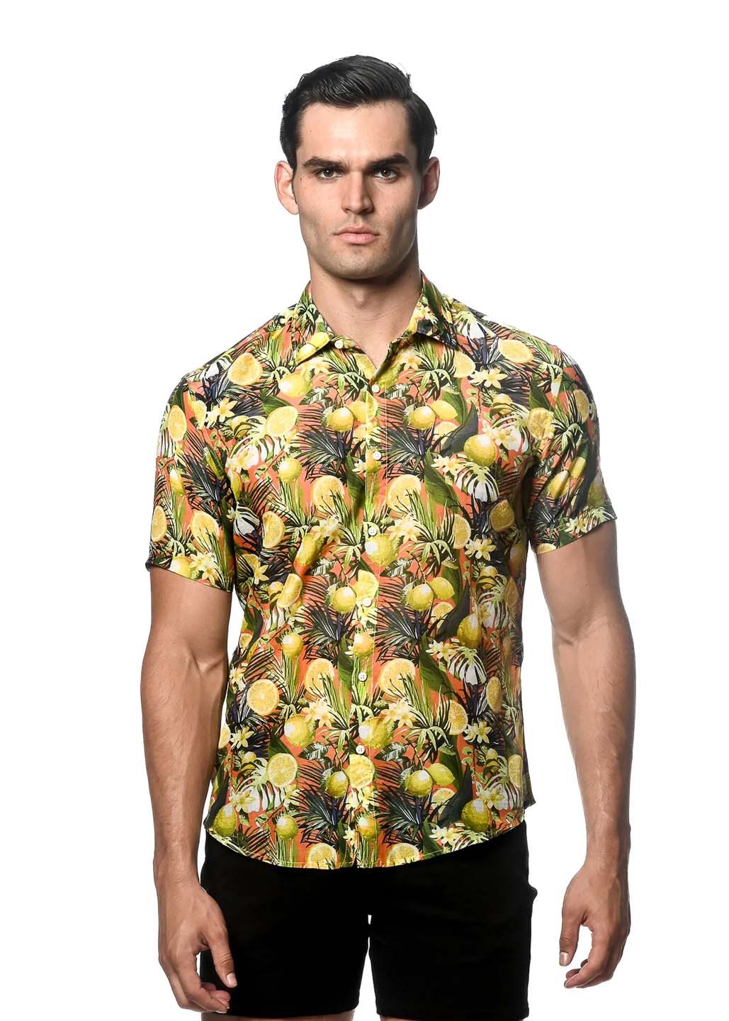 Postmarc Cotton Silk Short-Sleeve Woven Shirt - Lemon Floral Print