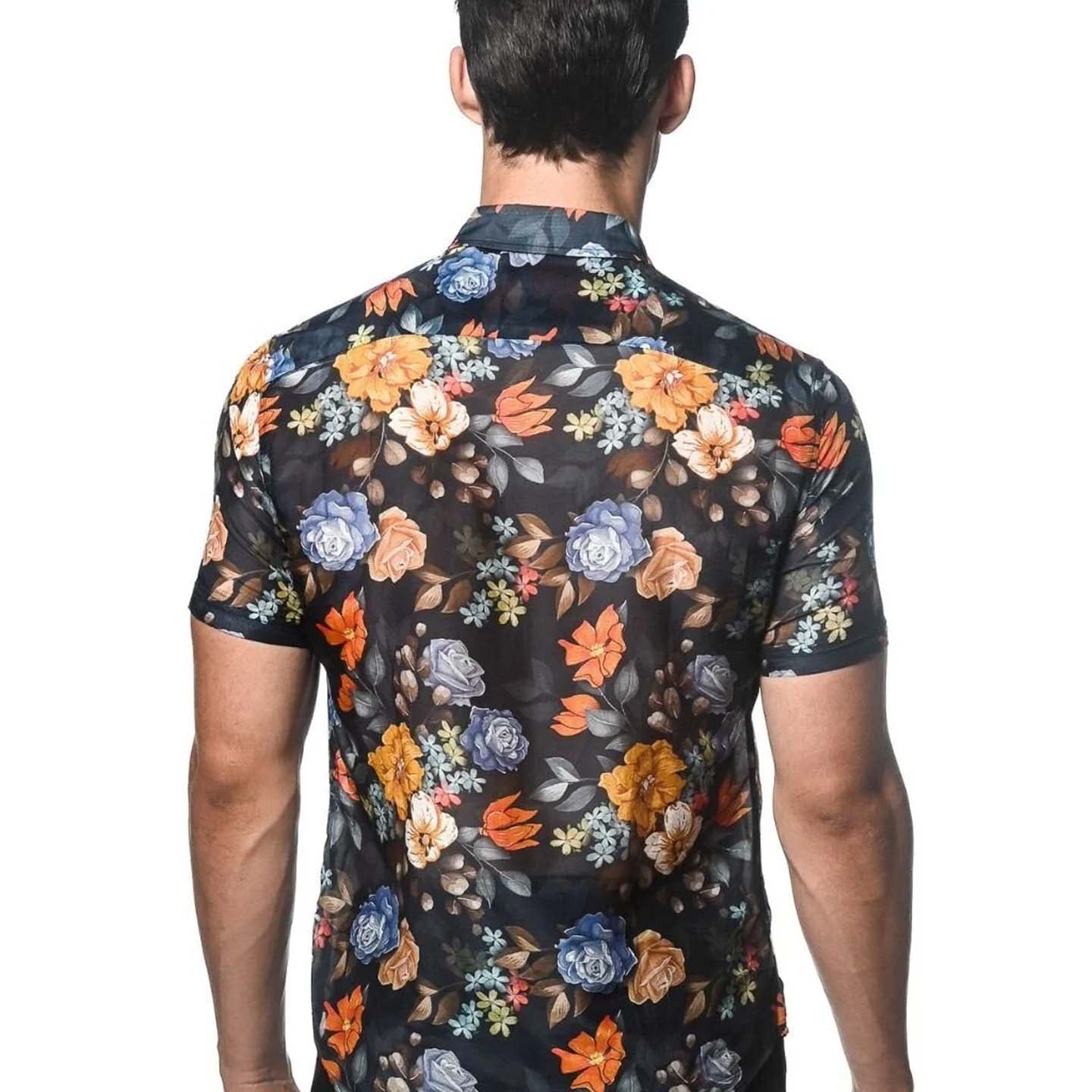 Postmarc Cotton Silk Short-Sleeve Woven Shirt - Dark Navy Floral Print